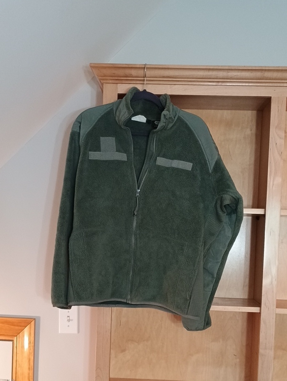 Olive Green/Grey Fleece Zip-Up Jacket, Medium Long